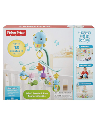 Fisher-Price 3-in-1 Soothe and Play Seahorse Mobile, Crib Mount