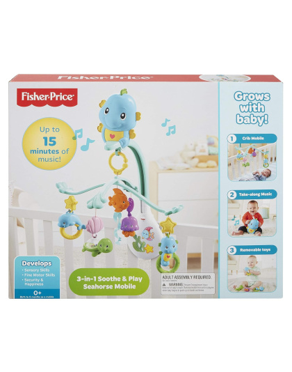 Fisher-Price 3-in-1 Soothe and Play Seahorse Mobile, Crib Mount