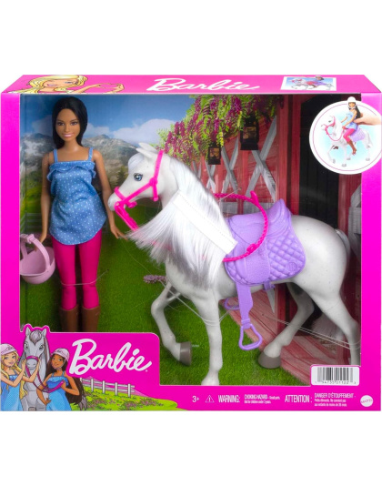 Barbie Doll and Horse, Bendable Brunette Doll with Riding Outfit and Boots