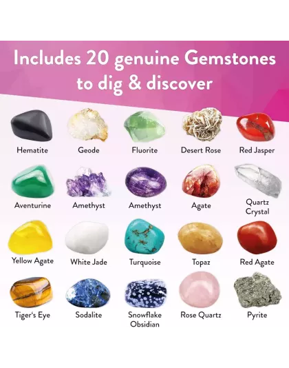 Mega Gemstone Dig Kit - 20 Real Life Gems &amp; Crystals -Science Kidz